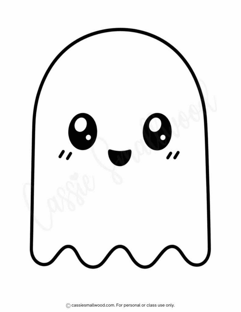 large kawaii ghost outline free printable pdf, pac man ghost template big, full page simple ghost stencil for kids preschool toddlers