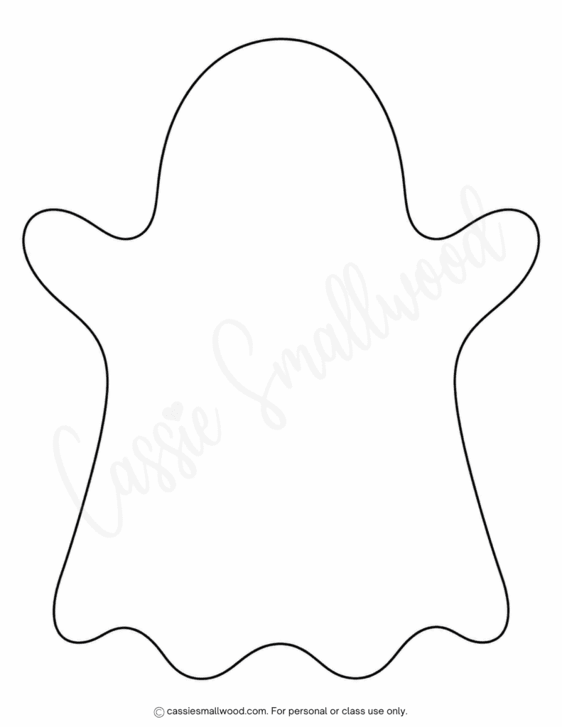large plain ghost template free printable pdf, big simple ghost outline preschool, full page easy ghost stencil for kids crafts toddler