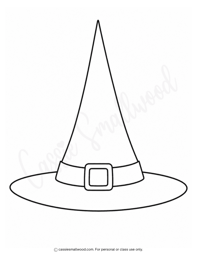 large pointy witch hat outline free printable pdf, big witch hat template, easy paper witch hat Halloween craft template, witch hat pattern full page blank for kids
