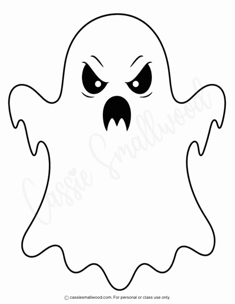 large scary ghost stencil free printable pdf, big spooky ghost template free printable pdf, full page phantom ghost outline horror ghoul