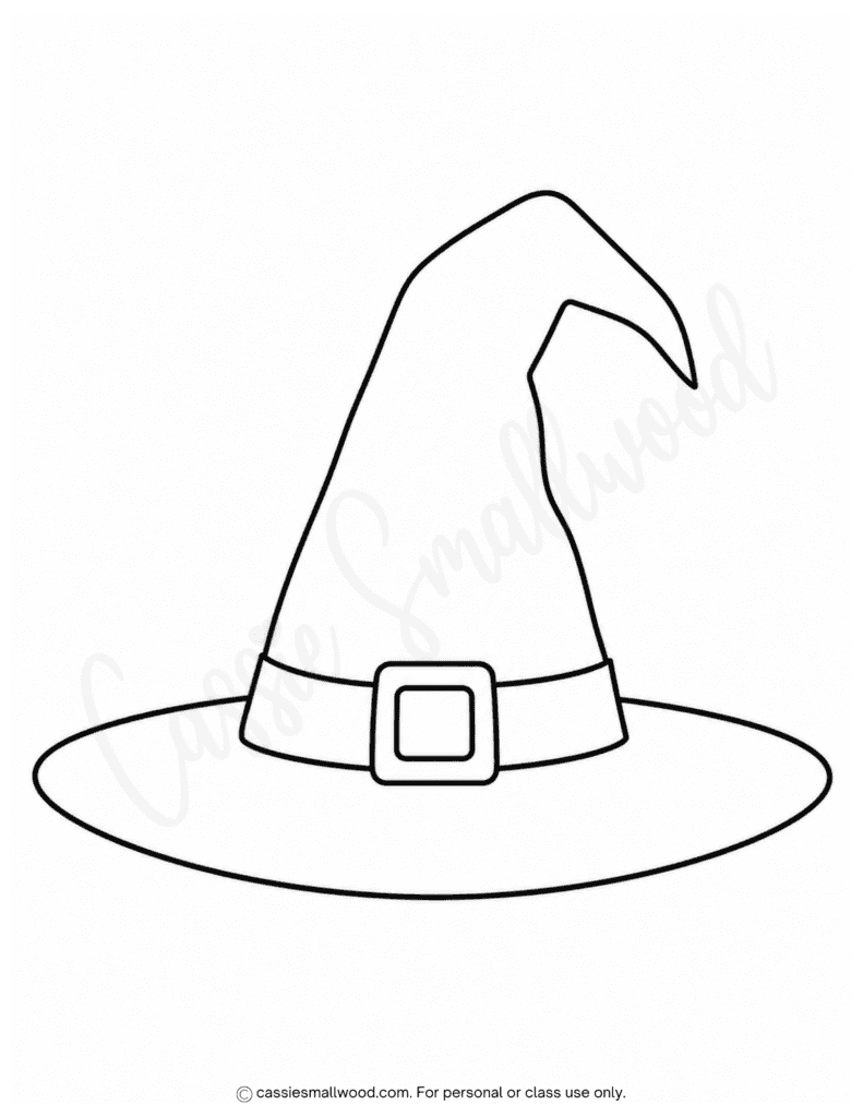 free printable large witch hat Halloween craft template pdf, big witch hat outline cut out, easy witch hat paper pattern for kids, simple witch hat stencil for Halloween bulletin board decorations, witch hat coloring page for kids