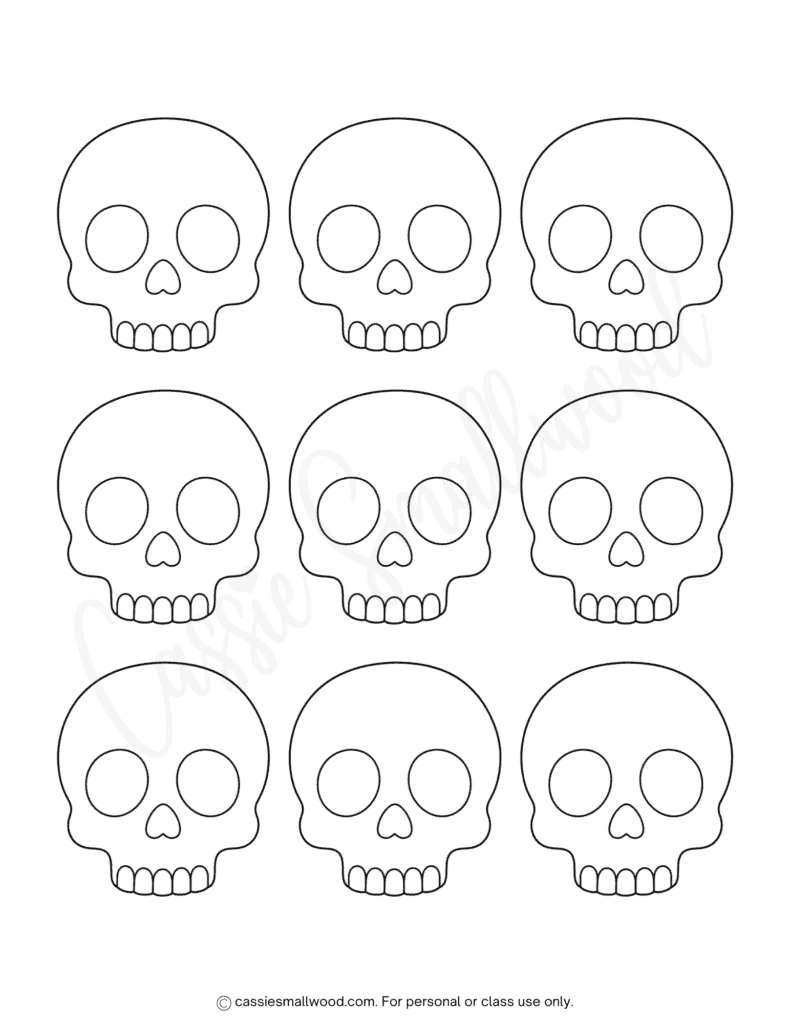 little easy skull outline free printable pdf, small simple skull template for crafts, mini skull stencil, tiny skull face pattern cutouts free download Halloween skull template