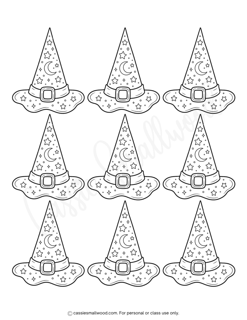 little witch hat template free printable pdf, cute witch hat outline free download, witch hat stencil for kids Halloween crafts