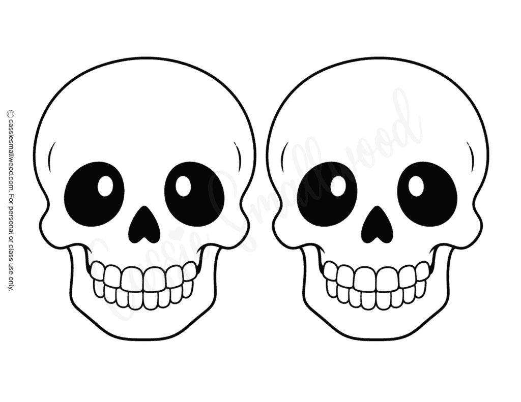 medium cute skull template free printable pdf, simple skull outline front facing, basic skull pattern for Halloween crafts, skull stencil easy