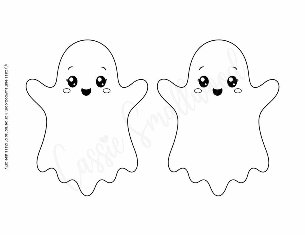 free printable medium size easy ghost templates pdf, cute ghost craft templates, kawaii ghost outlines, ghost shape stencil