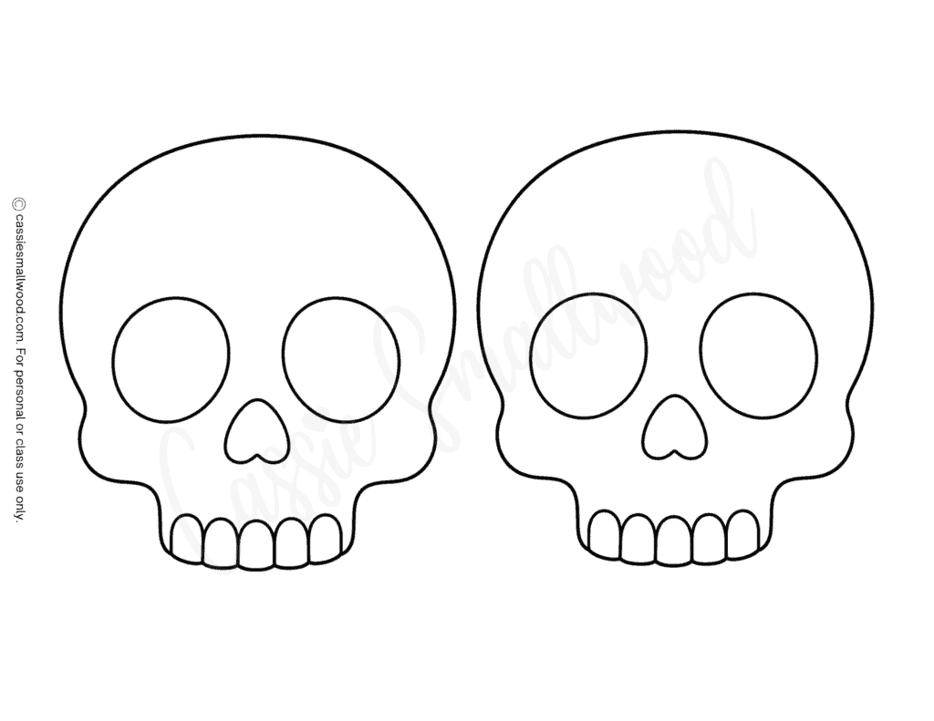 medium easy skull outline free printable pdf, simple skull template for kids, basic skull stencil, preschool skull pattern for Halloween crafts