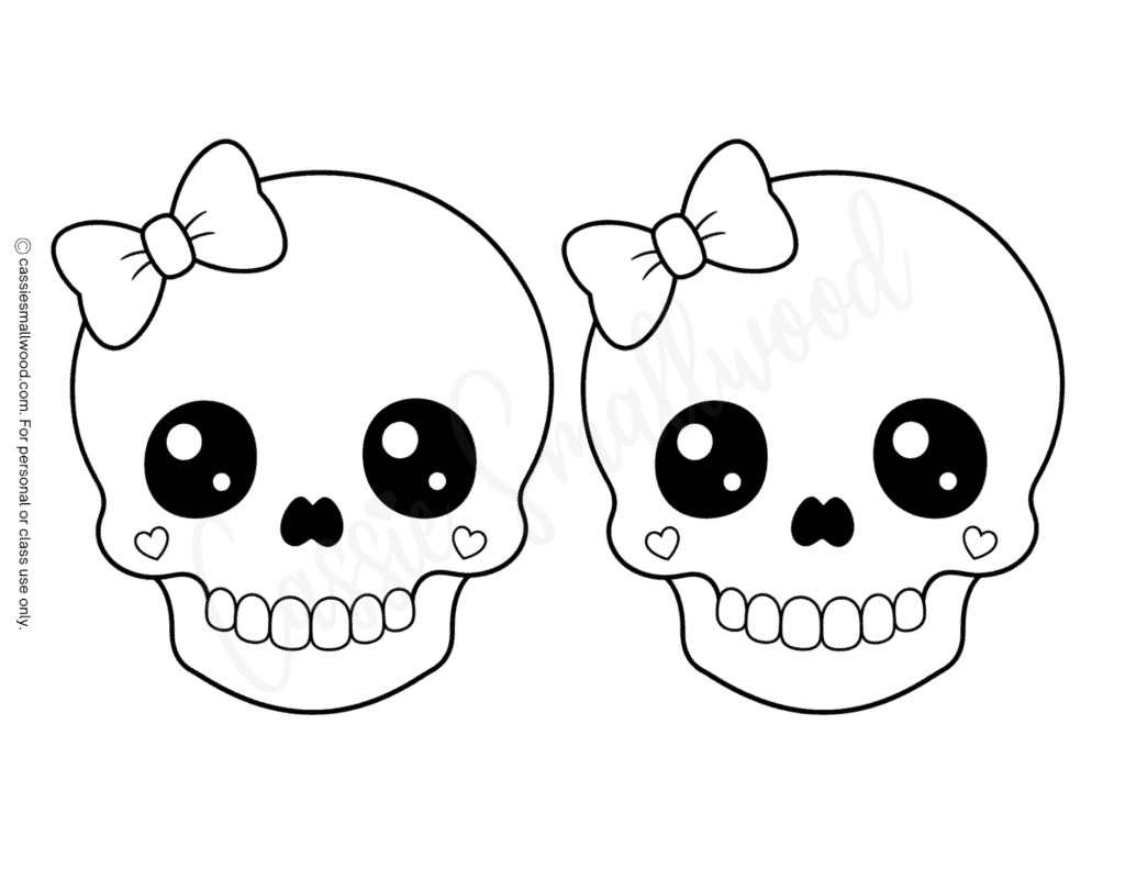 medium girl skull stencil free printable pdf, cute skull with bow template, easy girl skull outline, simple girl skull pattern for crafts free download