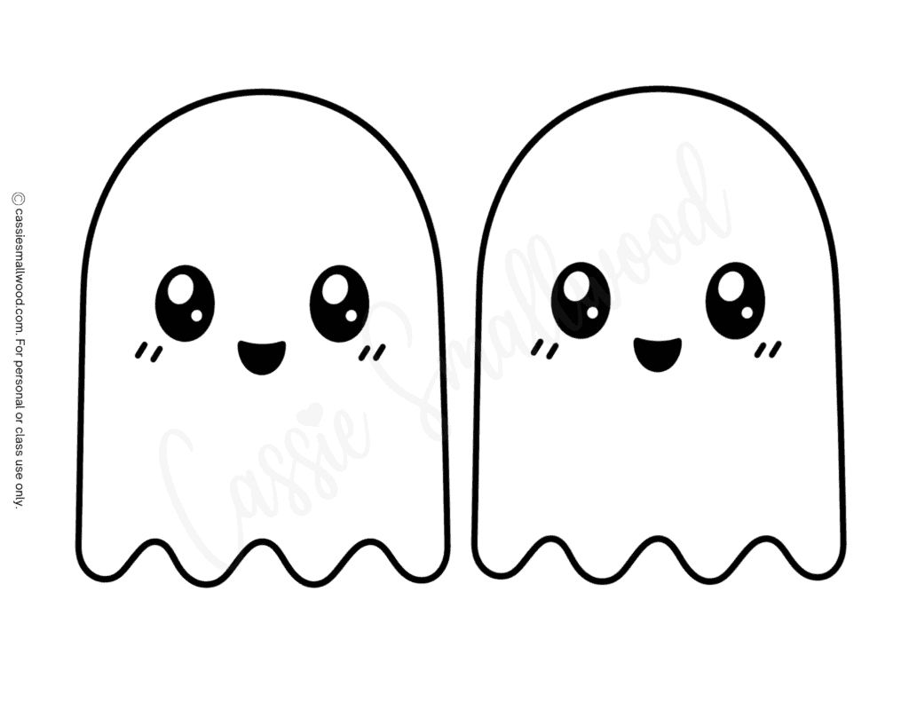 free printable medium sized kawaii ghost outlines pdf, pac man ghost stencil, simple easy ghost template toddlers preschool kindergarten, ghost shape cutout