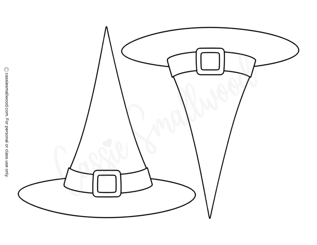 medium size pointy witch hat template free printable pdf, simple witch hat outline, easy witch hat pattern for kids, blank witch hat stencil for Halloween crafts