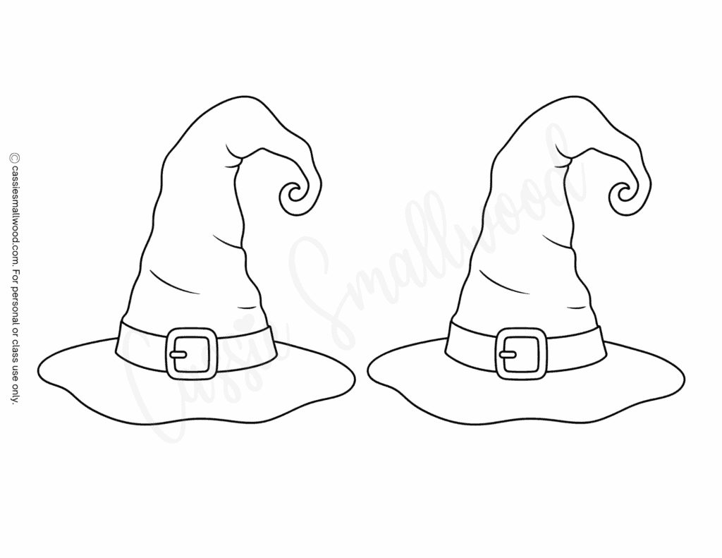 medium size witch hat cut out template free printable pdf, witch hat stencil for Halloween crafts, witch hat paper pattern for kids, black and white witch hat template