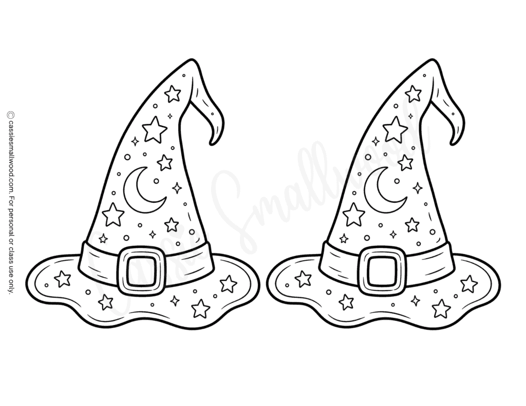 free printable medium size witch hat outline pdf, witch hat template for Halloween activities for kids, witch hat coloring page, witch hat cutout, witch hat stencil, witch hat pattern