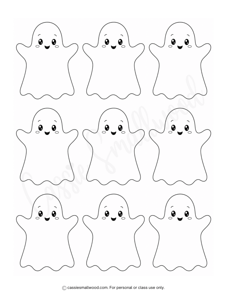 mini cute ghost outline templates free printable pdf, small simple ghost stencils, easy tiny ghost templates for crafts, friendly puffy ghost outlines to print for free