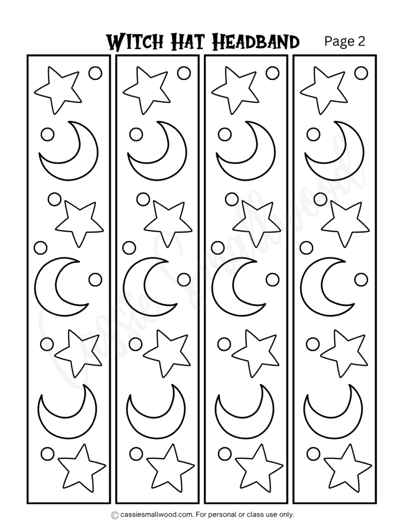 free printable witch hat headband template pdf, large witch hat outline, witch hat coloring page for kids Halloween, Halloween activity for kids, color cut and paste halloween activity sheet, Halloween headband activity for children