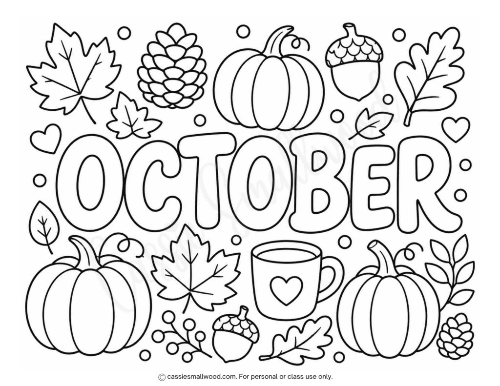 simple October coloring page for preschoolers free printable pdf, easy October coloring page kindergarten free printable, fall coloring page for preschool, cut October coloring sheet for kids
