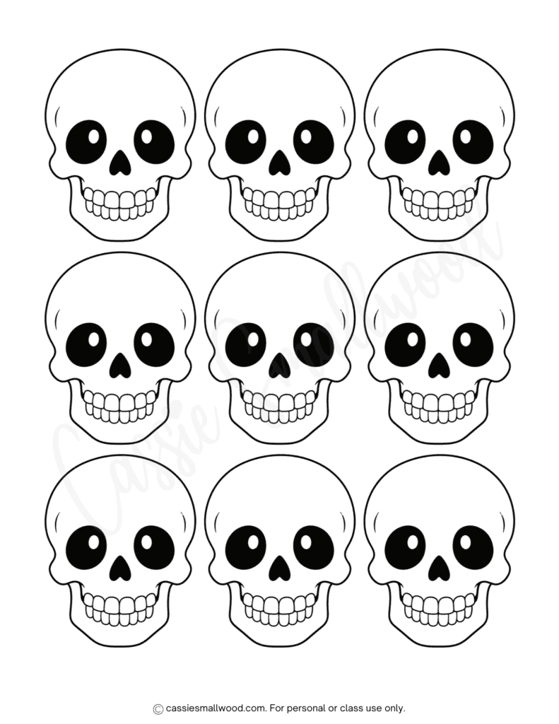 free printable small cute skull template pdf, little simple skull outlines, cute skull cutouts, small skull face papercraft template Halloween skull stencil tattoo airbrush free download