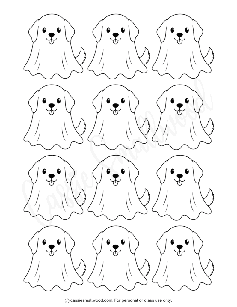 small dog ghost templates free printable pdf, little puppy ghost stencils free download, mini dog ghost outlines for Halloween crafts