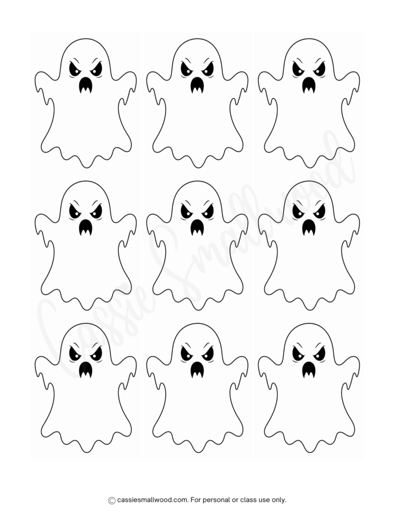 small scary ghost templates free printable pdf, little spooky ghost outline cutouts, mini creepy ghost stencils for crafts kids Halloween, ghoul phantom ghost template horror