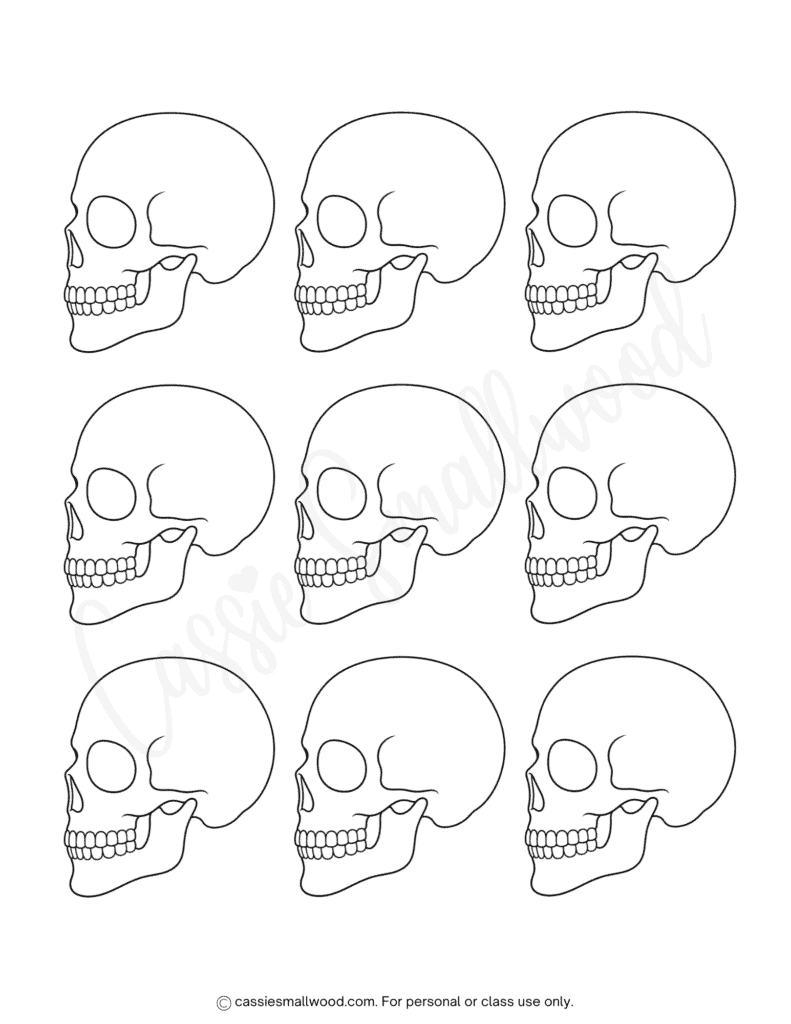 small side skull template free printable pdf, little silhouette skull outline, mini side view skull pattern, tiny side skull stencil free download airbrush tattoo crafts