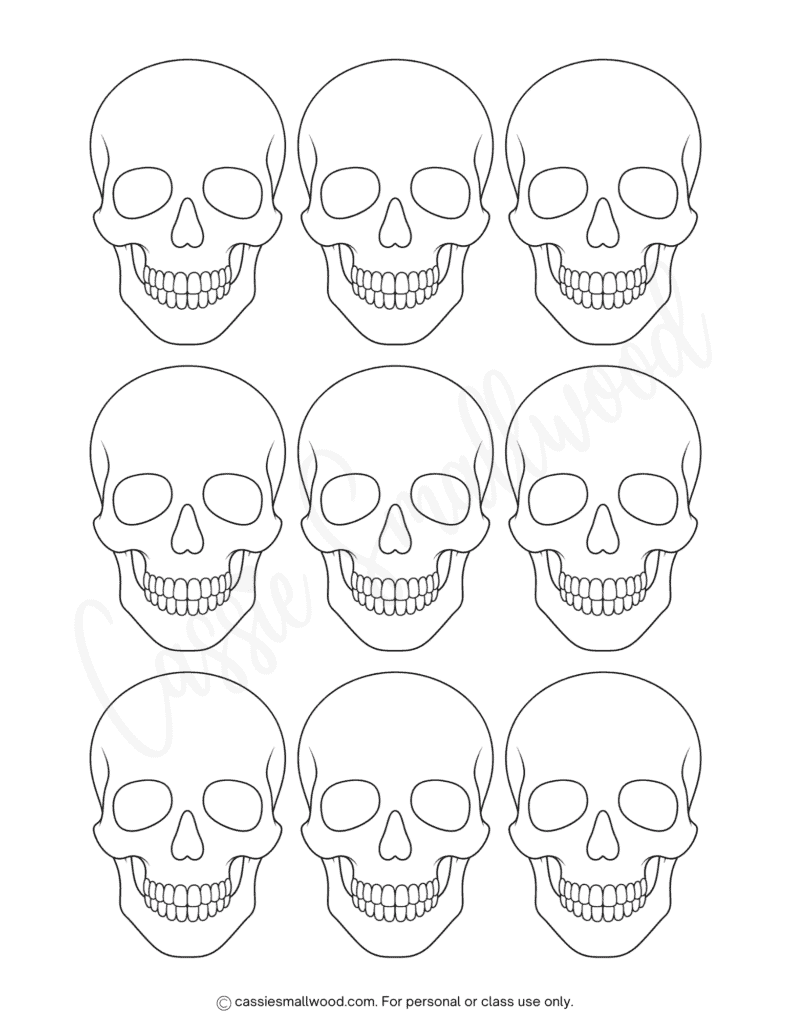 small simple skull template free printable pdf, little skull outline, front skull stencil, skull face pattern Halloween, human skull craft template airbrush tattoo free download