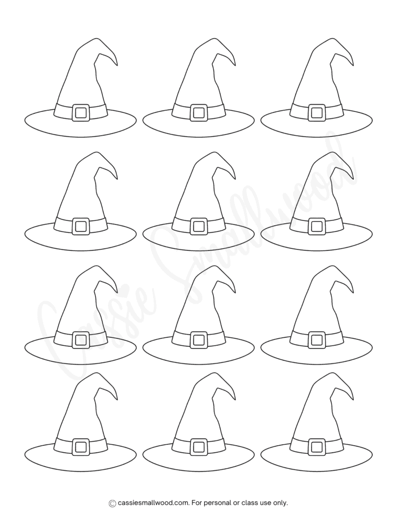 small witch hat Halloween craft template free printable pdf, little witch hat outline cutouts, mini witch hat cartoon stencil, blank witch hat cut out template free download