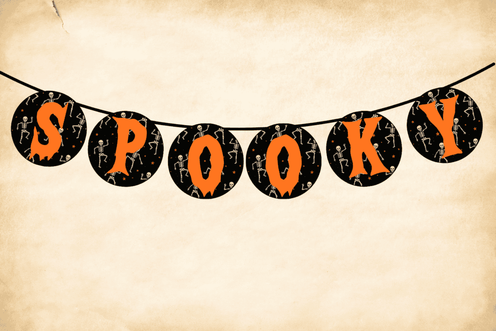 spooky Halloween banner free printable pdf, classroom Halloween decorations, Halloween bunting free download, diy Halloween decorations, Halloween bulletin board decorations to print for free
