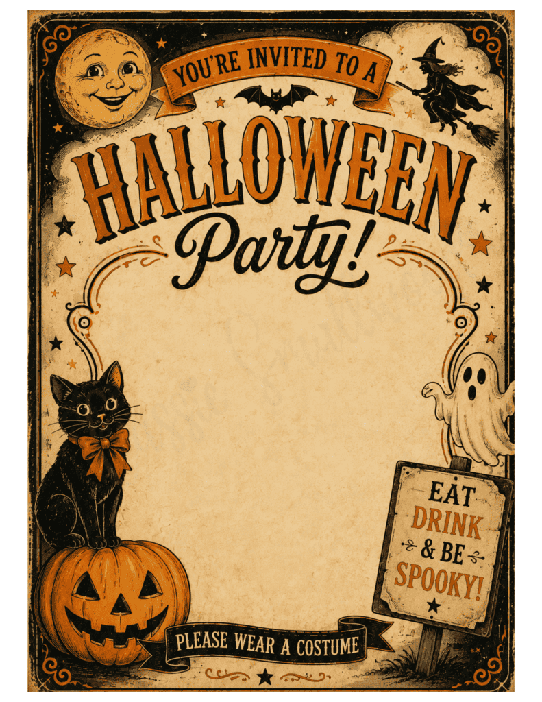 vintage Halloween party invitation free printable pdf, blank Halloween party invite template, classy halloween party invitation free download