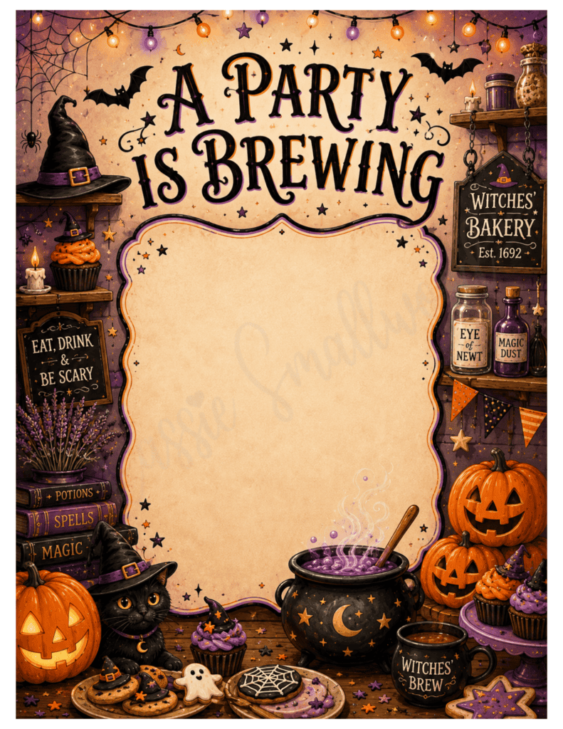 witch Halloween party invitations free printable pdf, blank Halloween party invitations for kids, halloween party invite template empty