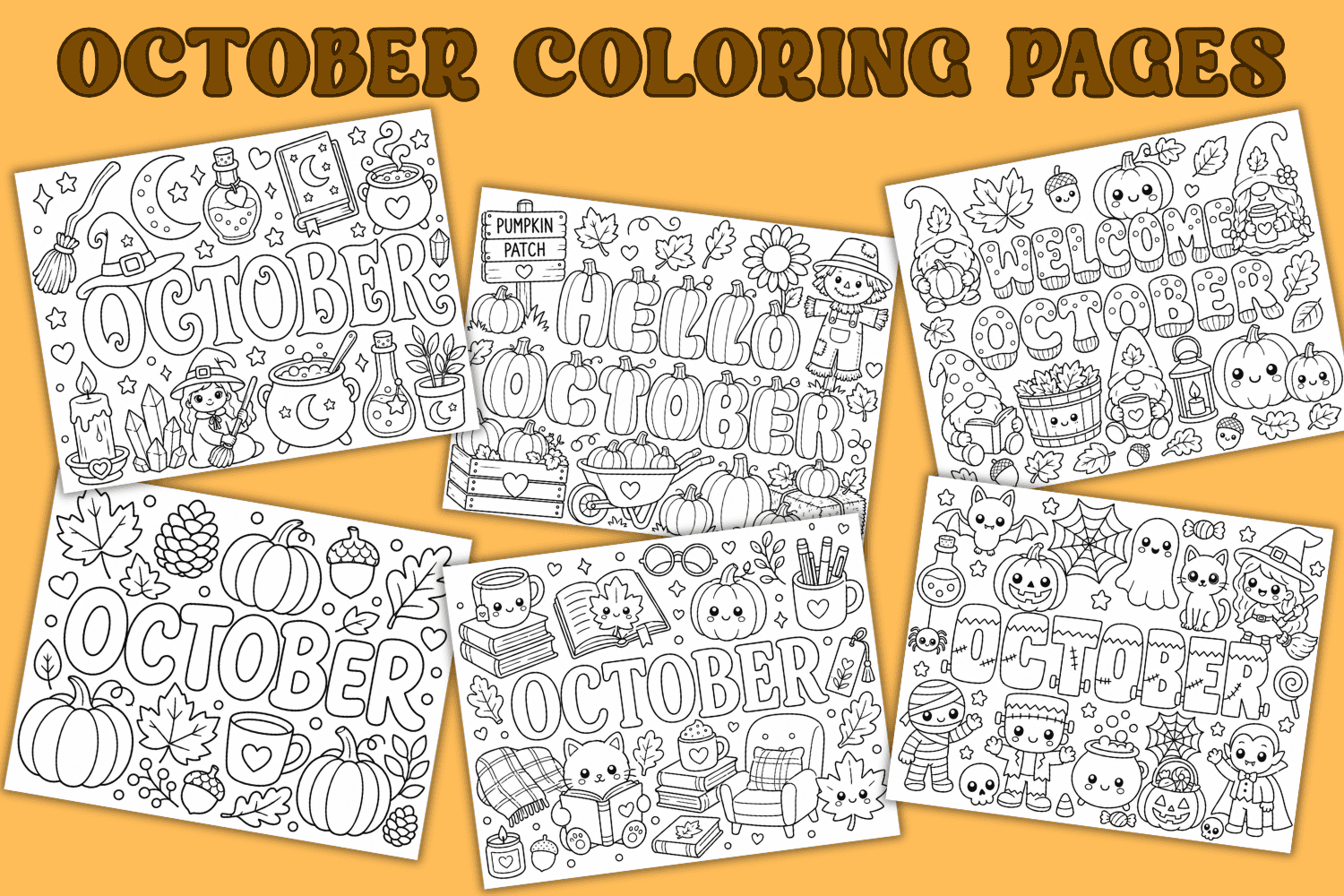 cute October coloring pages for kids free printable pdf, cute fall coloring sheets for kids, month of October coloring pages free download