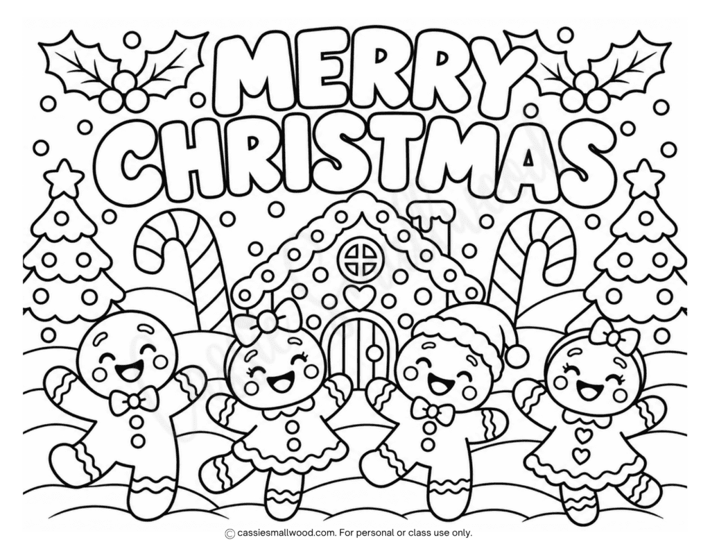 cute gingerbread Merry Christmas coloring sheet free printable pdf, gingerbread man coloring page for kids, gingerbread girl coloring page, kawaii cute Christmas coloring sheet free printable download, holiday coloring pages for kids