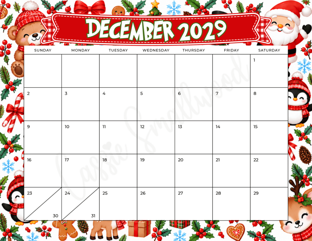 free printable December 2029 calendar pdf, cute blank 2029 wall calendar, monthly calendar 2029 free download, 2029 year calendar downloadable pdf