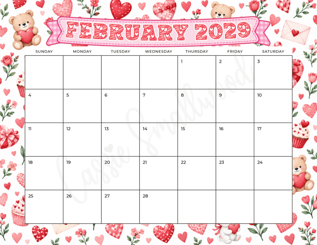 cute February 2029 calendar template free printable pdf, blank 2029 monthly calendar, free printable monthly calendar 2029, 2029 yearly calendar free download