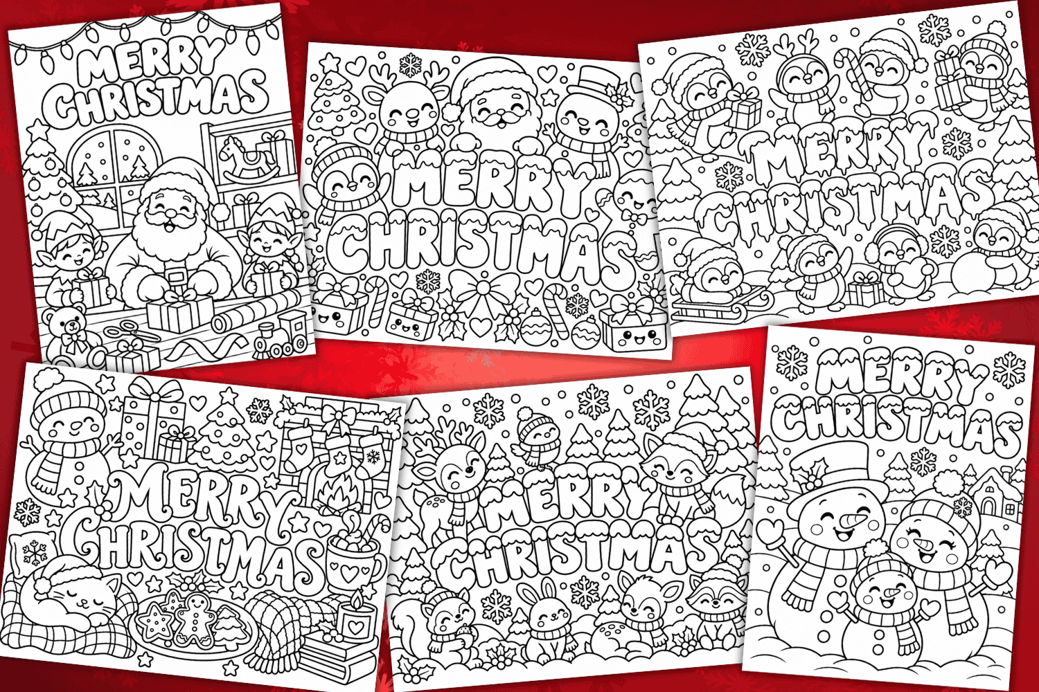free printable Merry Christmas coloring pages pdf, cute Merry Christmas coloring sheets for kids, Pictures of Merry Christmas to color, Coloring pages of Merry Christmas
