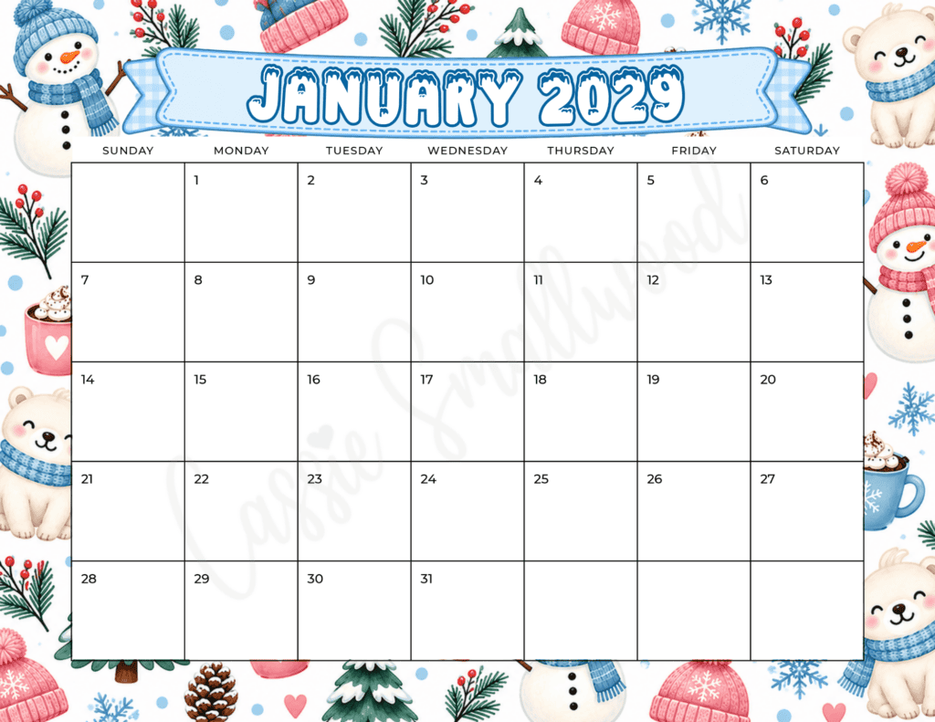 cute blank January 2029 calendar free printable pdf, free printable monthly calendar 2029, year calendar 2029, colorful 12 month 2029 calendar free download, yearly calendar 2029