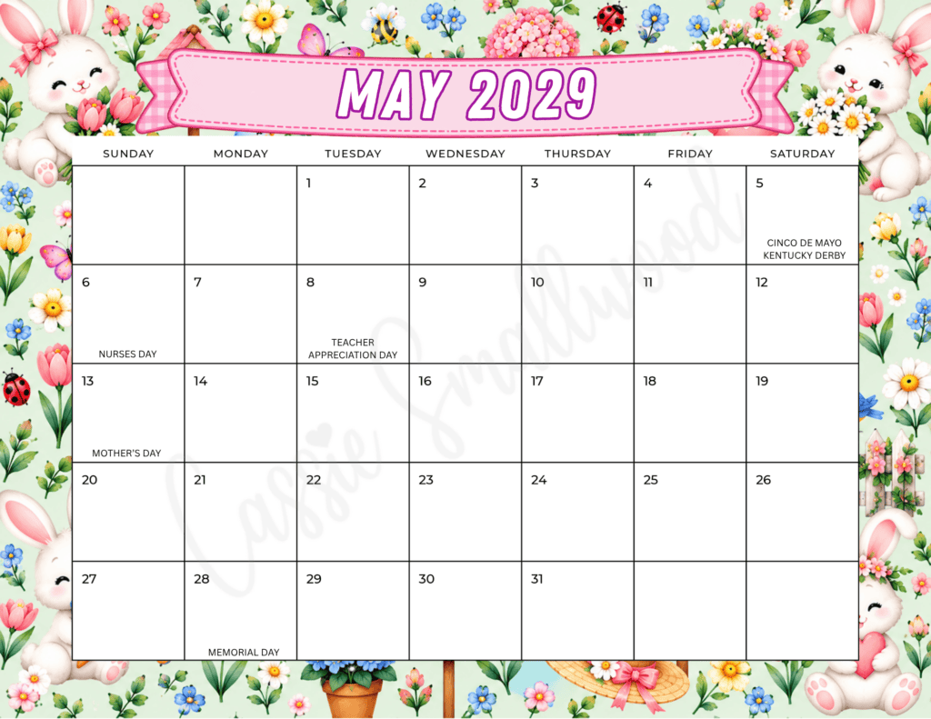 free printable may 2029 calendar with holidays pdf, cute monthly calendar 2029 with holidays free printable pdf, 2029 year calendar colorful landscape horizontal 12 month 2029 calendar free download