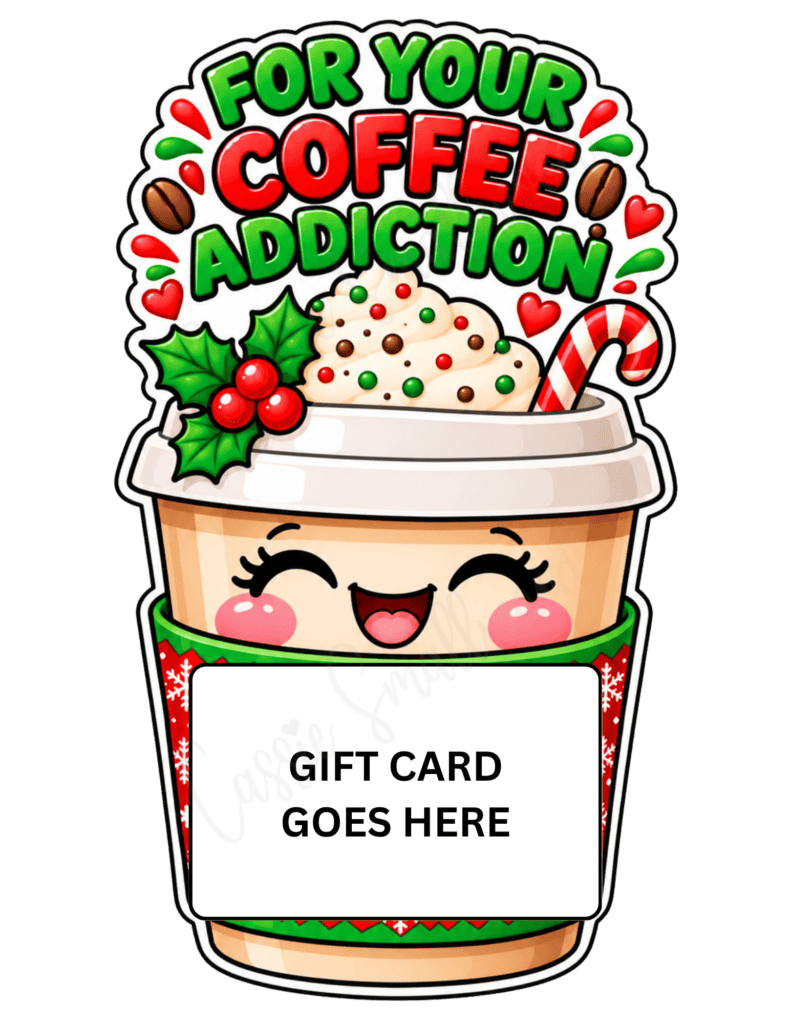 free printable coffee Christmas gift card holder pdf, Starbucks gift card holder Christmas free printable pdf, Merry Christmas gift card holder free download pdf, Dutch Bros gift card holder Christmas, Dunkin Donuts Christmas gift card holder coffee free downloadable pdf