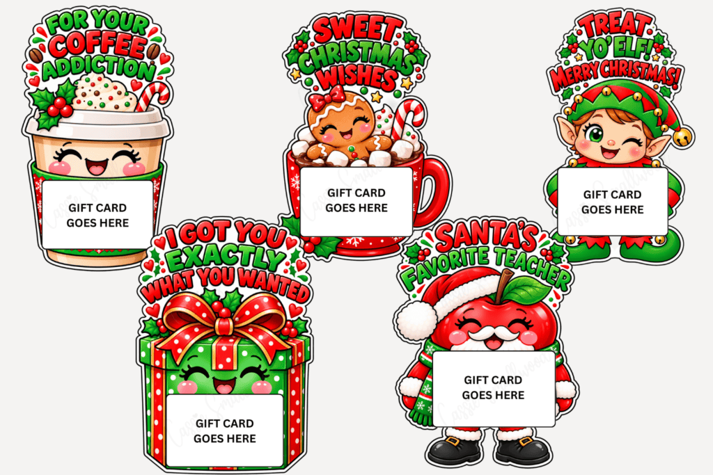 cute Christmas gift card holders free printable pdf, teacher Christmas gift card holder, coffee gift card holder Christmas, free printable holiday gift card holder template free downloadable pdf