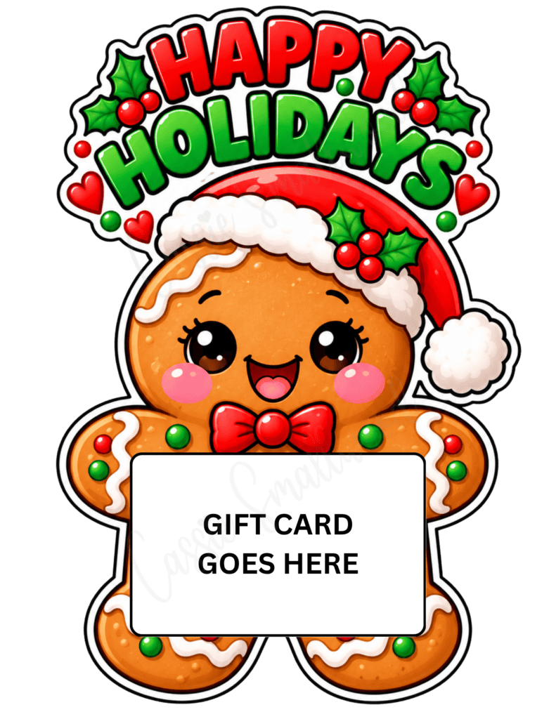 cute gingerbread Happy Holidays gift card holder free printable pdf, cute Christmas gift card holder free printable pdf, gingerbread man gift card holder, Christmas gift card holder template, Xmas gift card holder free download pdf, Christmas gift card presentation ideas, paper Christmas gift card holder diy