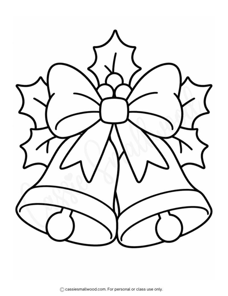 easy Christmas bells coloring page free printable pdf, simple holiday bells coloring sheet preschool Christmas coloring sheet, kindergarten Christmas coloring page, toddler Christmas picture to color, easy Christmas coloring pages for kids