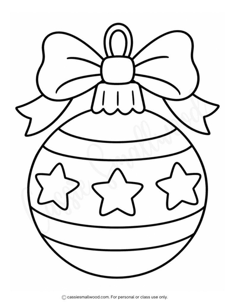 Easy Christmas ornament coloring page free printable pdf, simple Christmas ornament coloring sheet preschool, full page ornament Christmas coloring picture kindergarten, large ornament Christmas coloring page toddlers, easy Christmas coloring pages for kids downloadable pdf free