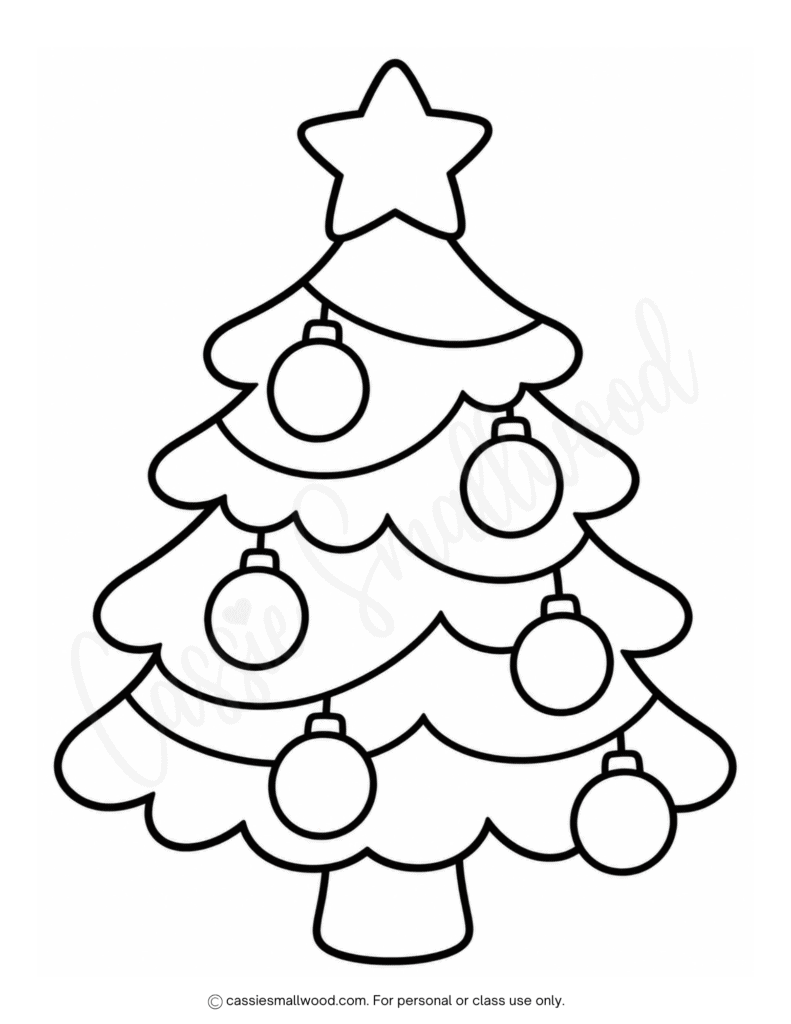 easy Christmas tree coloring page for toddlers free printable pdf, preschool Christmas tree coloring sheet, simple Christmas tree coloring page kindergarten, full page Christmas tree coloring picture, easy Christmas coloring pages for kids free download