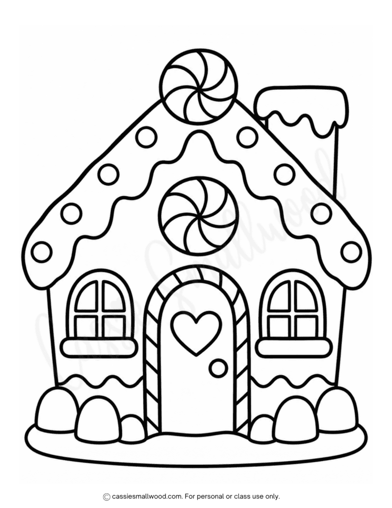 easy gingerbread house coloring page free printable pdf, simple gingerbread house coloring page preschool, toddler gingerbread house coloring sheet, Christmas cute gingerbread house picture to color kindergarten, easy Christmas coloring pages for kids free downloadable pdf
