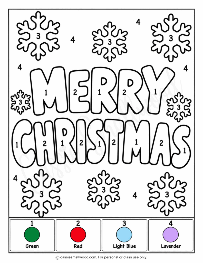 easy Merry Christmas color by number free printable pdf, simple Christmas color by number preschool, kindergarten Christmas color by number coloring page easy, cute Merry Christmas coloring page preschoolers easy, fun Christmas coloring pages for kids free download pdf