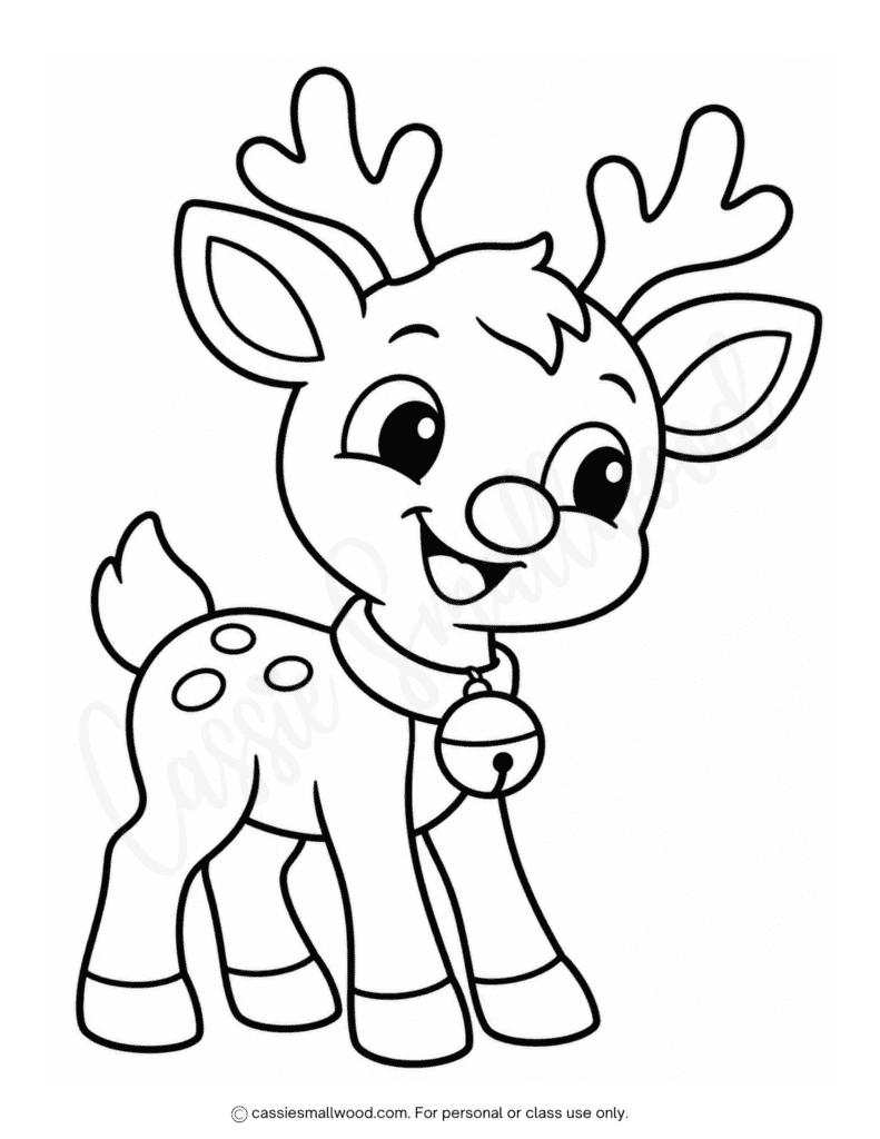 easy Rudolph coloring page free printable pdf, cute reindeer coloring page for Christmas, simple Rudolph coloring sheet preschool, full page reindeer coloring sheet toddlers, kindergarten Rudolph coloring page large, easy Christmas coloring pages for kids free downloadable pdf