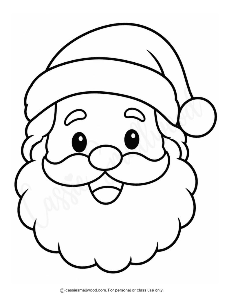 easy Santa face coloring page for Christmas free printable pdf, simple Santa coloring sheet preschool, toddler Christmas coloring page Santa Claus, cute full page Santa head coloring page kindergarten free download pdf