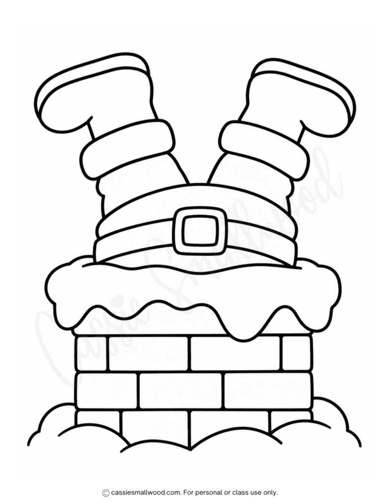 easy Santa feet Christmas coloring page free printable pdf, Santa stuck in chimney coloring page, preschool Santa Claus coloring sheet, toddler Santa coloring picture, kindergarten Santa coloring page simple, easy Christmas coloring pages for kids downloadable pdf free