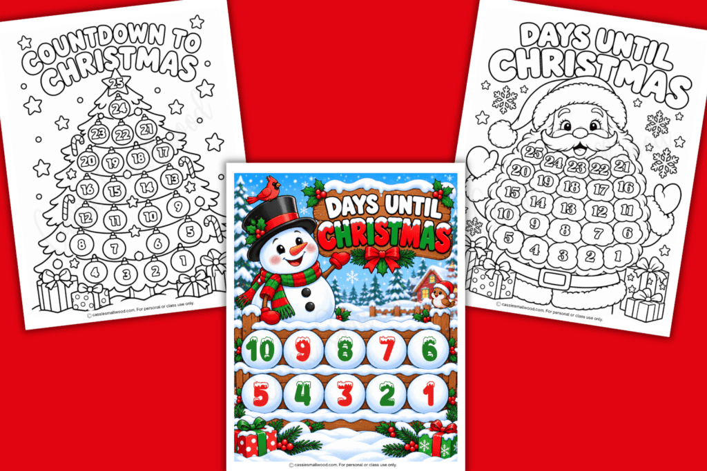 free printable countdown to Christmas calendars pdf, Fun Christmas countdown calendars for kids free download, Christmas countdown calendar coloring pages
