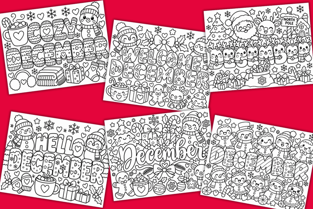 free printable December coloring pages for kids pdf, cute December coloring sheets, December activity sheets free printable download