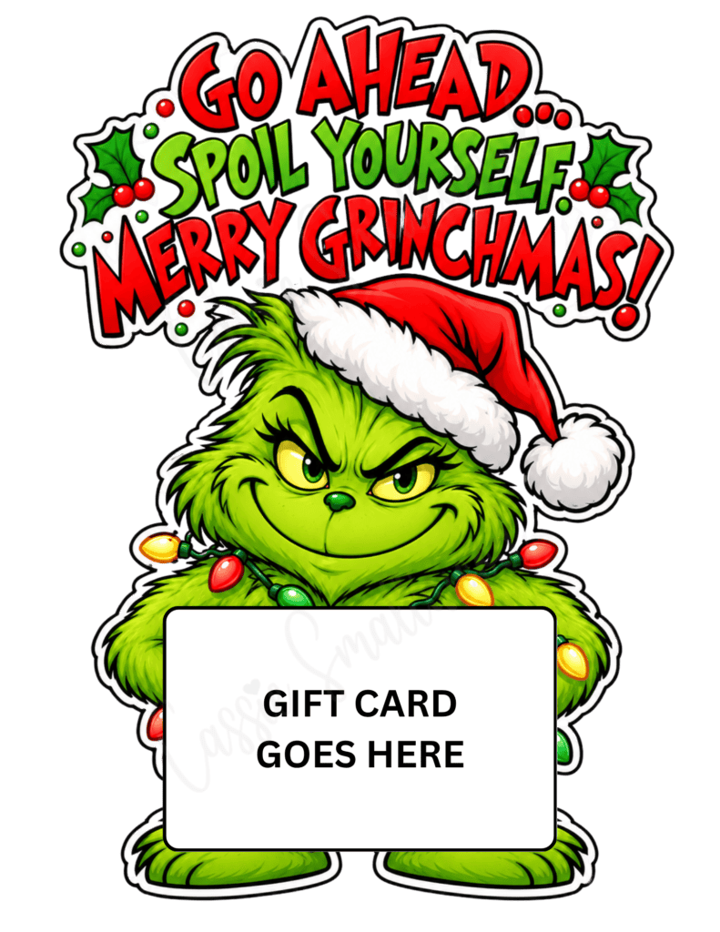 Grinch Christmas gift card holder free printable pdf, cute Christmas gift card holder template, Grinch gift card holder, Grinch gift card sleeve Christmas, unique paper gift card holder Christmas, Xmas gift card holder ideas