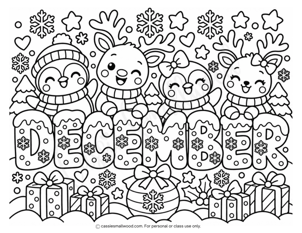15 CUTE December Coloring Pages (FREE Printable) - Cassie Smallwood